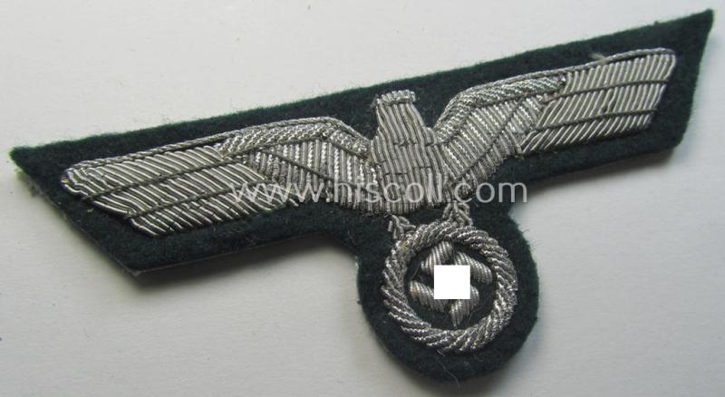 Attractive - and moderately used! - WH (Heeres) officers'-type, hand-embroidered breast-eagle (ie. 'Brustadler für Offiziere') as was executed in bright-silverish-coloured braid as was intended for usage on the various officers'-pattern tunics