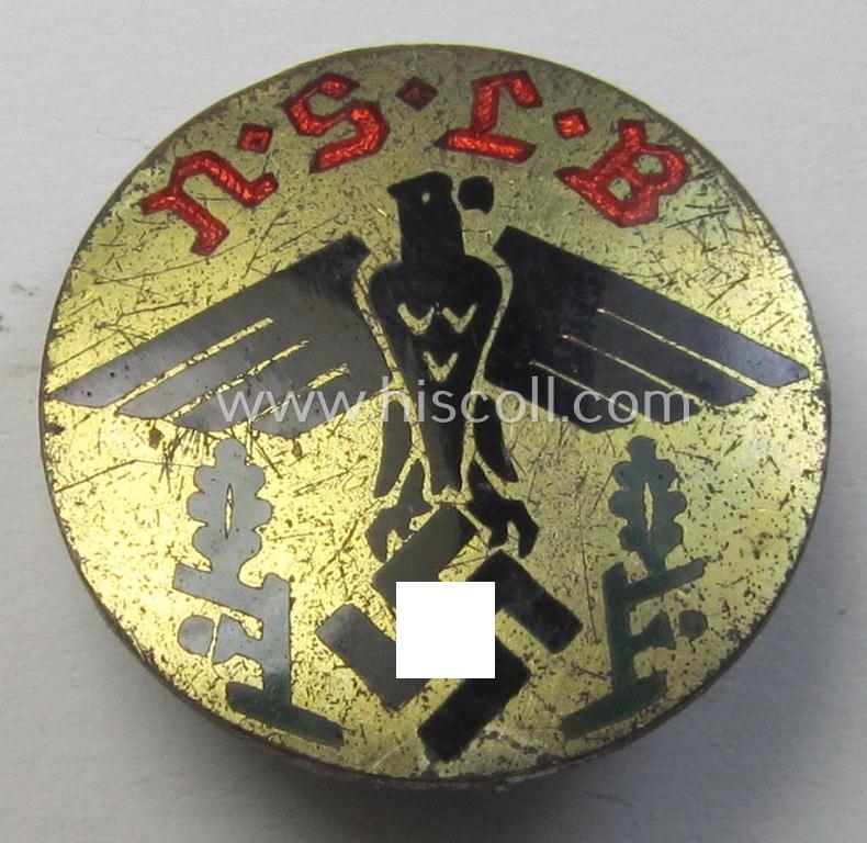 Nicely preserved - and multi-coloured enamelled! - 'Mitgliedsabzeichen des Nationalsozialistische Lehrerbundes' (ie. 'N.S.L.B.') being a detailed example that shows a clear makers'-designation: 'Hoffstätter - Bonn' on its back