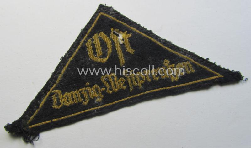 Attractive - clearly worn and used but nevertheless truly rarely found! - HJ (ie. 'Hitlerjugend') district-triangle (ie. 'Gebietsdreieck') entitled: 'Ost Danzig-Westpreussen'