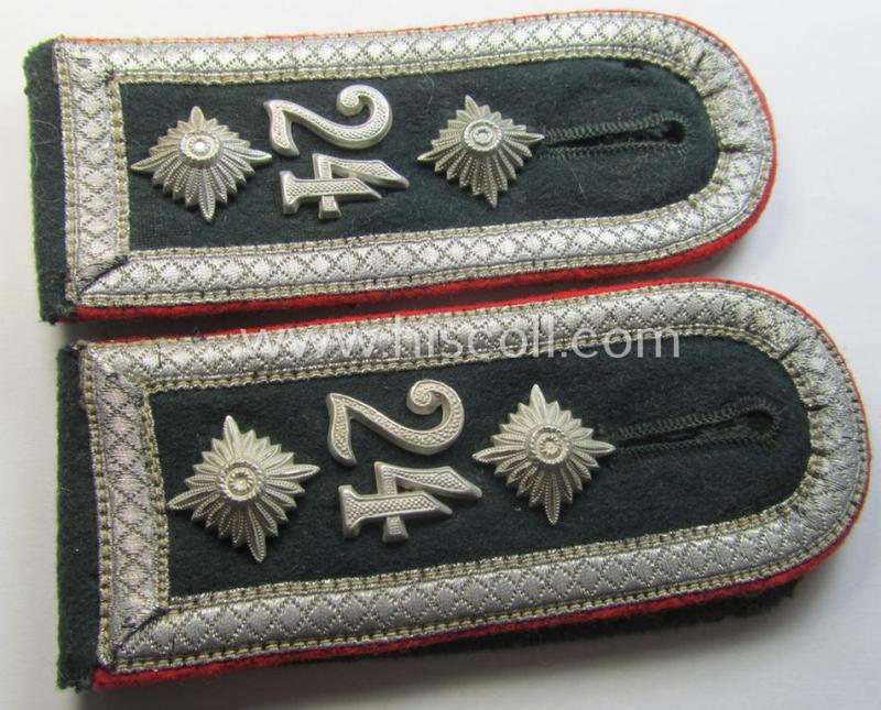 Superb - and fully matching! - pair of WH (Heeres) neatly 'cyphered', early-war-period- (ie. 'M36'- ie. 'M40'-pattern and/or rounded-styled) NCO-type shoulderstraps as was intended for an: 'Oberwachtmeister des Artillerie-Rgts. 24'