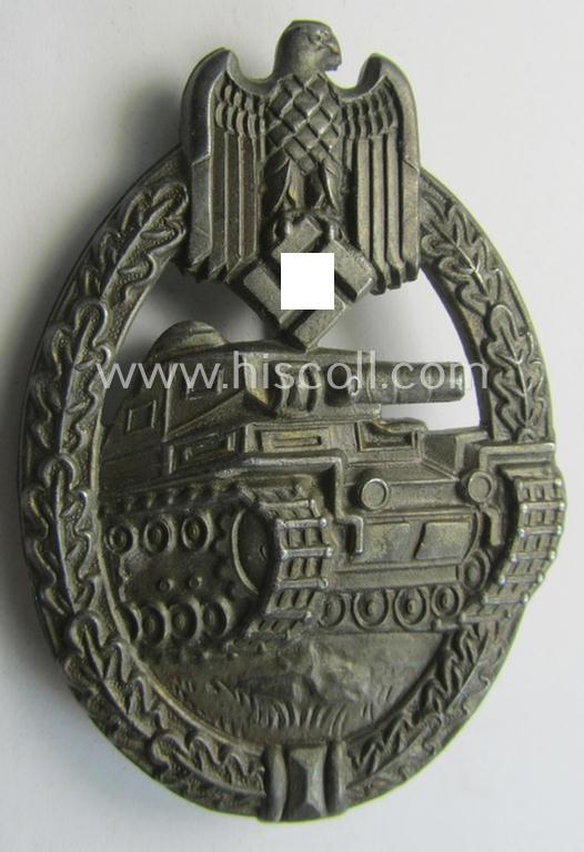 Attractive, 'Panzerkampfabzeichen in Bronze' (or: bronze-class panzer assault badge or PAB) being a neat zinc- (ie. 'Feinzink'-) version (of the so-called: 'flat-back'-pattern) as was procuced by the: 'Alois Rettenmaier'-company