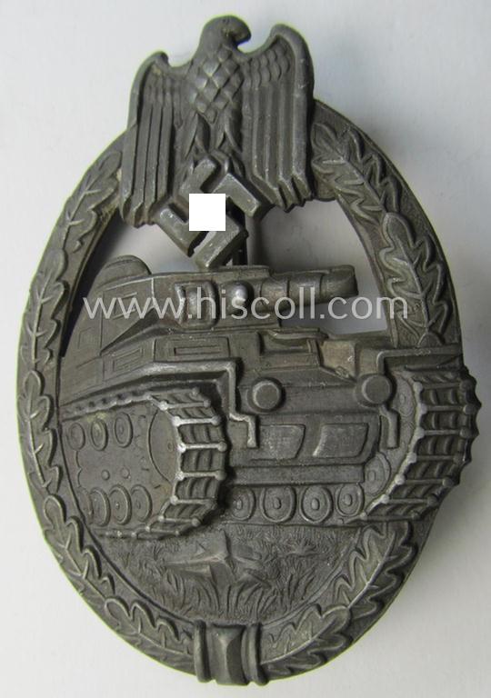 Superb, 'Panzerkampfabzeichen in Bronze' (or: hollow-back, bronze-class panzer assault badge or PAB) being a neat zinc- (ie. 'Feinzink'-) version (of the so-called: 'first'-pattern) as was procuced by the: 'Paul Meybauer'-company