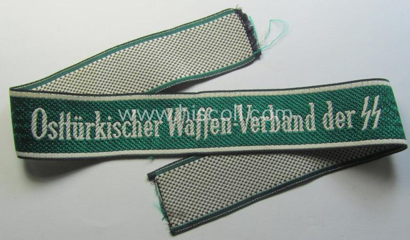 Superb, Waffen-SS 1943/44-pattern- and neatly 'BeVo'-woven cuff-title (ie. 'Ärmelstreifen') that is entitled: 'Osttürkischer Waffen-Verband der SS' and that comes in a 'virtually mint ie. unissued', condition