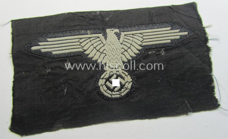 Superb, mid- (ie. later-war-) pattern, 'SS' (ie. 'Waffen-SS') so-called: 'BeVo-weave-style', enlisted-mens'- ie. NCO-pattern arm-eagle (ie. 'Ärmeladler für Mannschaften u. Unterführer') as was intended for usage by the various Waffen-SS troops