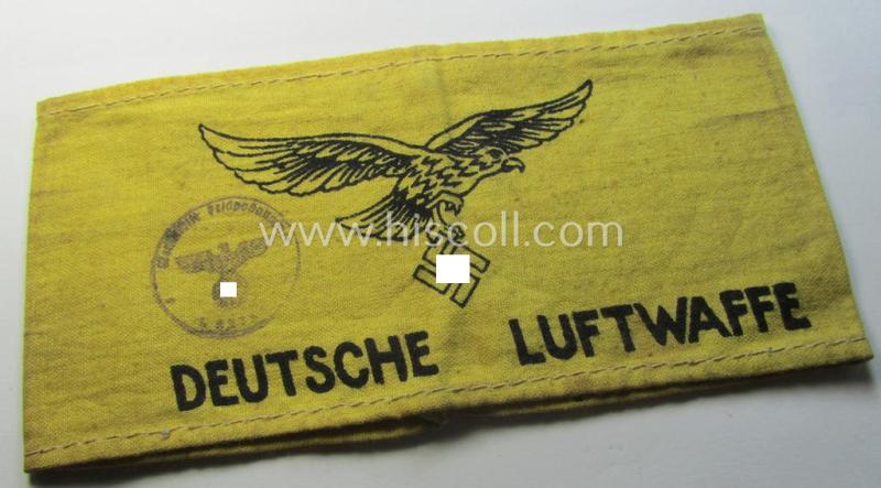 Very unusual, WH (Lufwaffe) item: a rarely seen, later-war-period- and/or printed armband (ie. 'Armbinde') entitled: 'Deutsche Luftwaffe' (which was exclusively worn by German pilots in order to identify them as such in case of an emergency-landing)