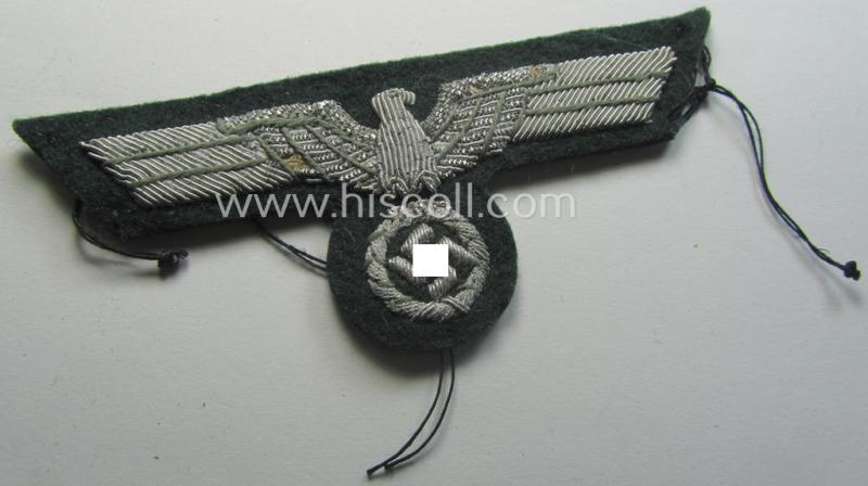 Attractive - and just moderately used! - WH (Heeres) officers'-type, hand-embroidered breast-eagle (ie. 'Brustadler für Offiziere') as was executed in bright-silverish-coloured braid as was intended for usage on the various officers'-pattern tunics