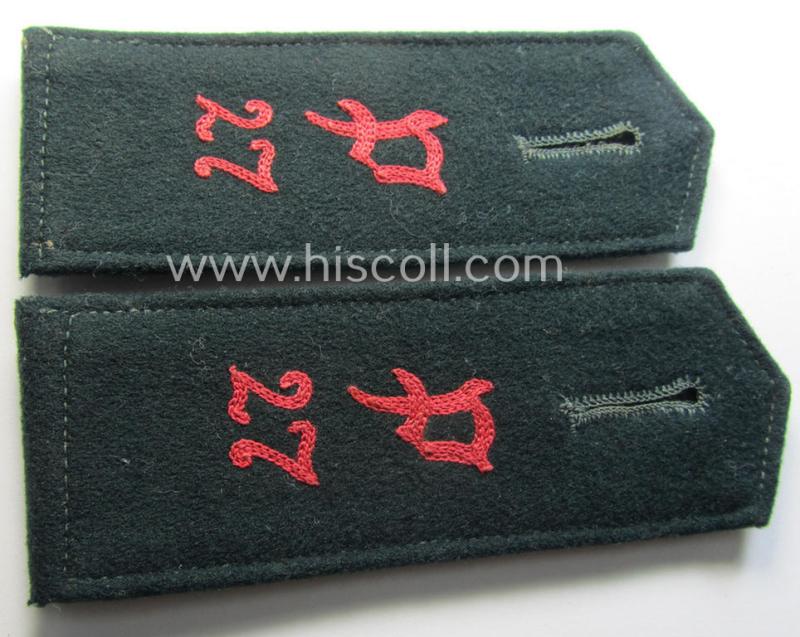 Stunning - and fully matching! - pair of WH (Heeres), neatly 'cyphered' and early- (ie. pre-war-) period- (ie. 'M36'- ie. 'M40'-pattern and pointed-style) EM-type shoulderstraps as was intended for usage by a: 'Soldat des Panzerjäger-Abts. 27'