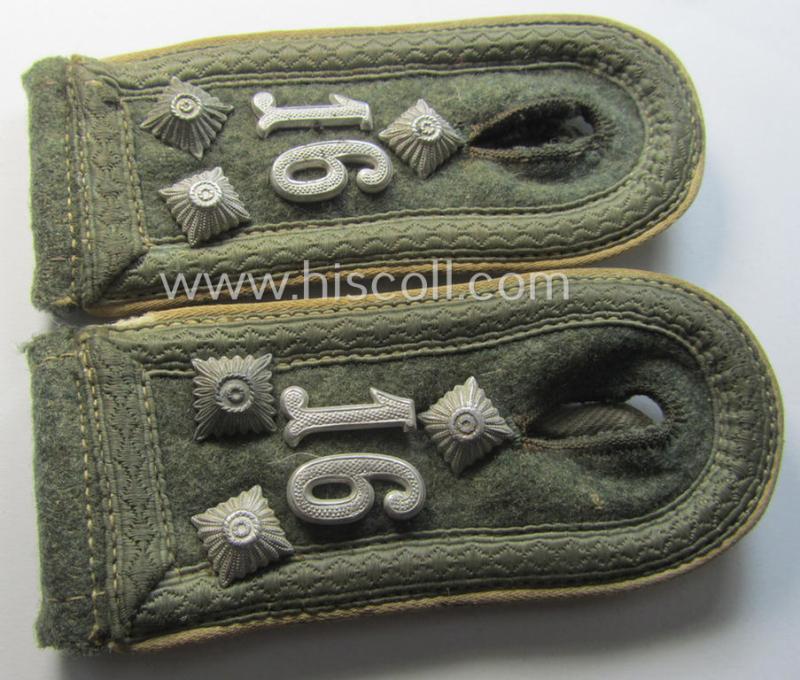 Superb - fully matching and truly unusually seen! - pair of early- (ie. mid-) war-period- (ie. 'M40 o. M43'-pattern) WH (Heeres) NCO-type shoulderstraps as was intended for usage by a: 'Stabsfeldwebel o. Spiess des Infanterie-Regiments 16'