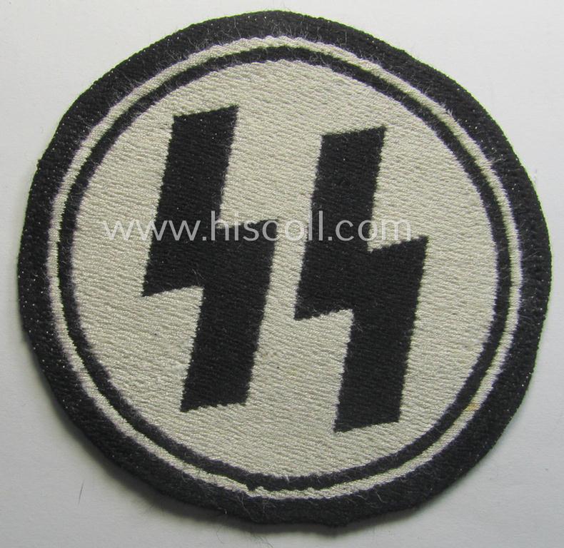 Attractive, Waffen-SS sport-shirt emblem as executed in the neat 'BeVo'-weave pattern that is void of an: 'RzM'-etiket and that comes in an overall nice- (ie. moderately used- ie. tunic-attached-), condition