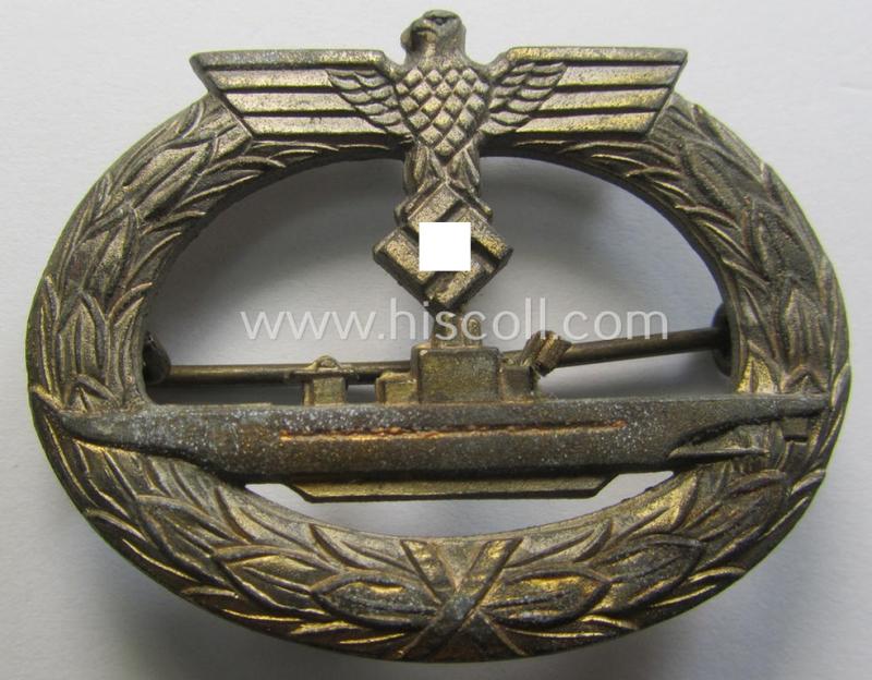 Attractive - and truly scarcely seen! - WH (Kriegsmarine), 'Feinzink'-based: 'U-Bootkriegsabzeichen' (or: U-boat war-badge) being a neatly marker (ie. 'F.O. '-) marked example as was produced by the Austrian-based: 'Friedrich Orth'-company