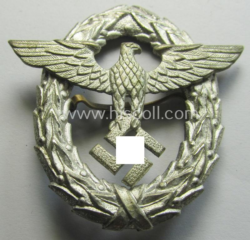 Neat - early-period- and silvered 'Buntmetall'-based! - 'Polizei'- (ie. police) visor-cap eagle being a silver-coloured- and typical non-maker-marked example as was intended for usage on the various 'Polizei' (ie. police) visor-caps