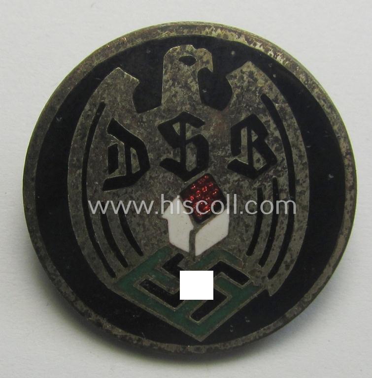 Neat, enamelled membership-badge (ie. 'Mitgliedsabzeichen') as was intended for usage by a member within the: 'Deutscher Siedlerbund' (ie. 'DSB') being a piece that shows a makers'- (ie. 'HA'-) designation