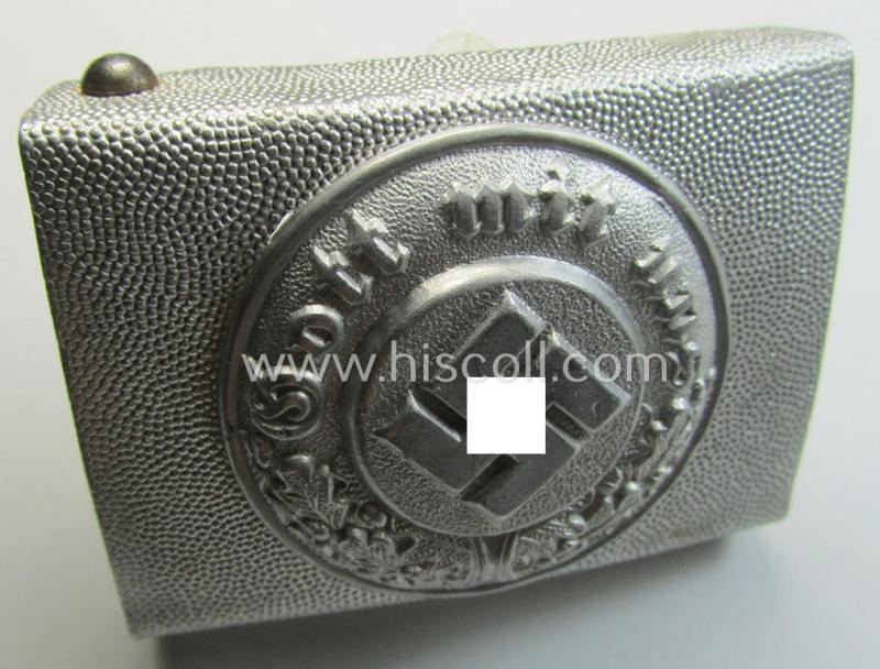 Superb, police- (ie. 'Polizei') 'standard'-pattern, silver-toned- and aluminium-based belt-buckle (ie. 'Koppelschloss für Mannschaften u. Uffz. der Polizei') being a non-maker-marked example that comes in an overall wonderful condition