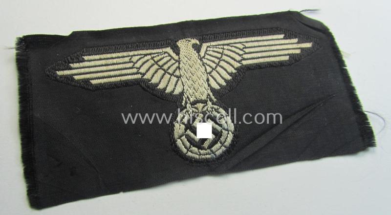 Superb, mid- (ie. later-war-) pattern, 'SS' (ie. 'Waffen-SS') so-called: 'BeVo-weave-style', enlisted-mens'- ie. NCO-pattern arm-eagle (ie. 'Ärmeladler für Mannschaften u. Unterführer') as was intended for usage by the various Waffen-SS troops