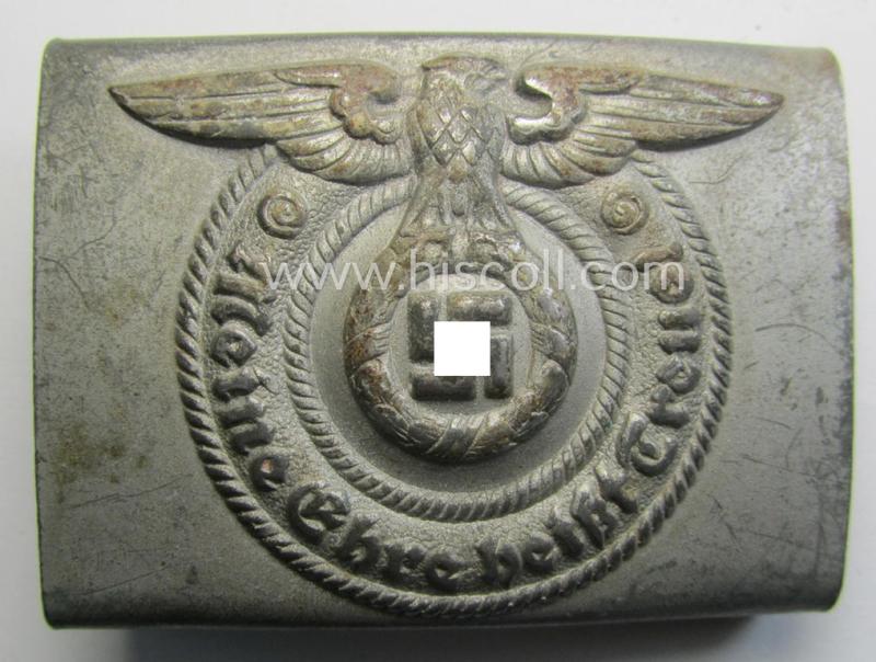 Superb, Waffen-SS enlisted-mens'- (ie. NCO-) type belt-buckle (being a typical, unmarked and typical steel-based: 'Overhoff & Cie'-example) that comes in a surely issued- and/or just moderately used- ie. worn, condition