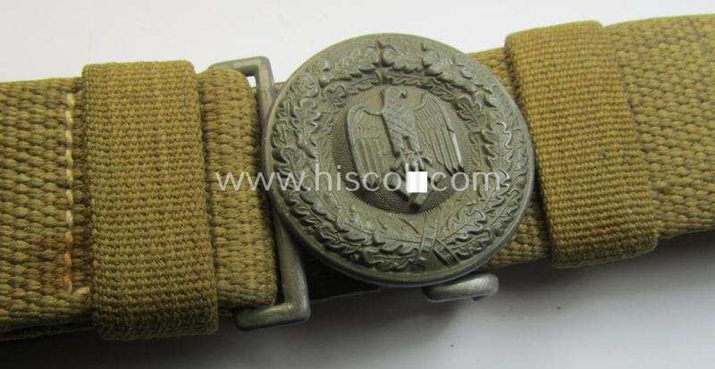 Stunning - hardly used- ie. almost 'mint'! - WH (Heeres) 'tropical-issue'- (ie. DAK- or 'Deutsches Afrika Korps'-related-) webbing-based, officers'-type belt- and buckle set (aka: 'Tropenfeldbinde für Offiziere des Heeres')