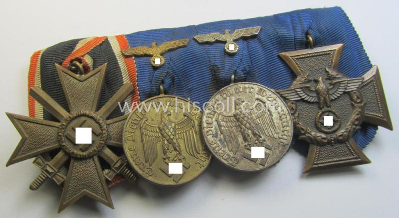 Attractive, 4-pieced 'TR- o. WH (Heeres o. KM)'-related medal-bar (ie. 'Ordenspange') resp. depicting a: 'KvK 2. Klasse mit Schwertern', two: WH (Heeres o. KM) 'Dienstauszeichnungen der 4. u. 3. Stufe' and a neat: 'Zollgrenzschütz-Ehrenzeichen'