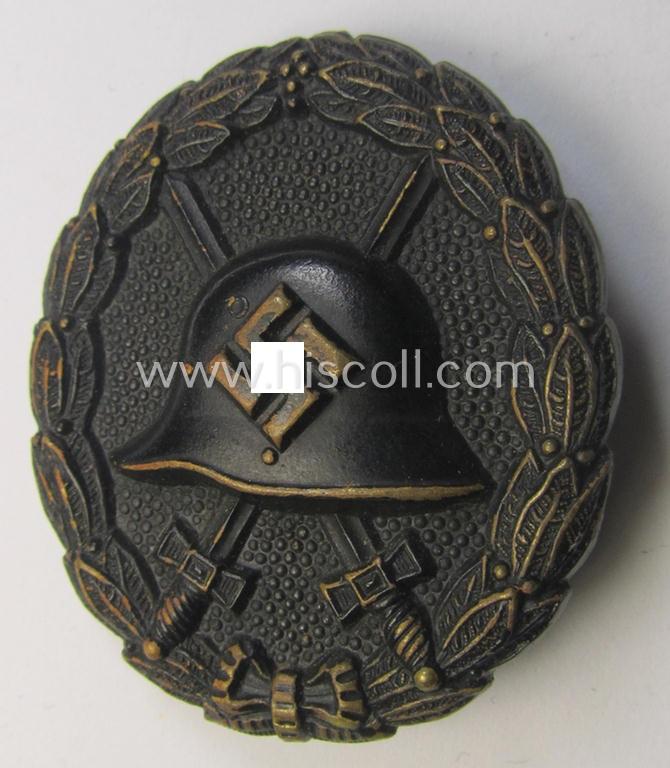 Attractive, early-pattern, black-class wound-badge (ie.: 'Verwundeten Abzeichen in Schwarz') being a detailed so-called: 'Spanish Civil-War'-version that comes in a moderately used- and/or worn, condition