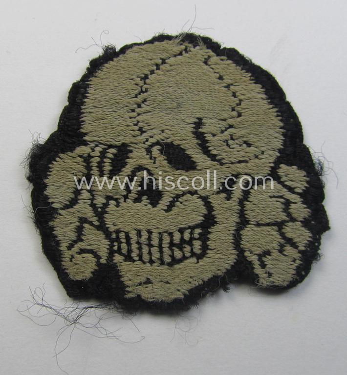 Superb - clearly cap-removed and nowadays truly rarely encountered! - Waffen-SS, 'BeVo'-woven-style skull (ie. 'Totenkopf für Schiffchen o. Einheitsfeldmütze') that comes in an overall nice- and/or fully untouched, condition