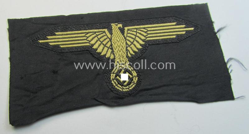 Mid- (ie. later-war-) pattern, 'SS' (ie. 'Waffen-SS') so-called: 'BeVo'-woven, EM- (ie. NCO-pattern) tropical-styled arm-eagle (ie. 'Tropen-Ärmeladler für Mannschaften u. Unterführer der Waffen-SS') that still retains its 'RzM'-etiket