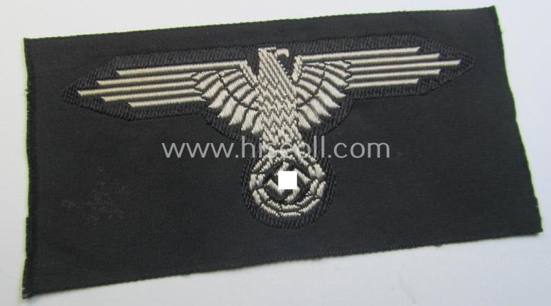 Superb, mid- (ie. later-war-) pattern, 'SS' (ie. 'Waffen-SS') so-called: 'BeVo-weave-style', enlisted-mens'- ie. NCO-pattern arm-eagle (ie. 'Ärmeladler für Mannschaften u. Unterführer') as was intended for usage by the various Waffen-SS troops