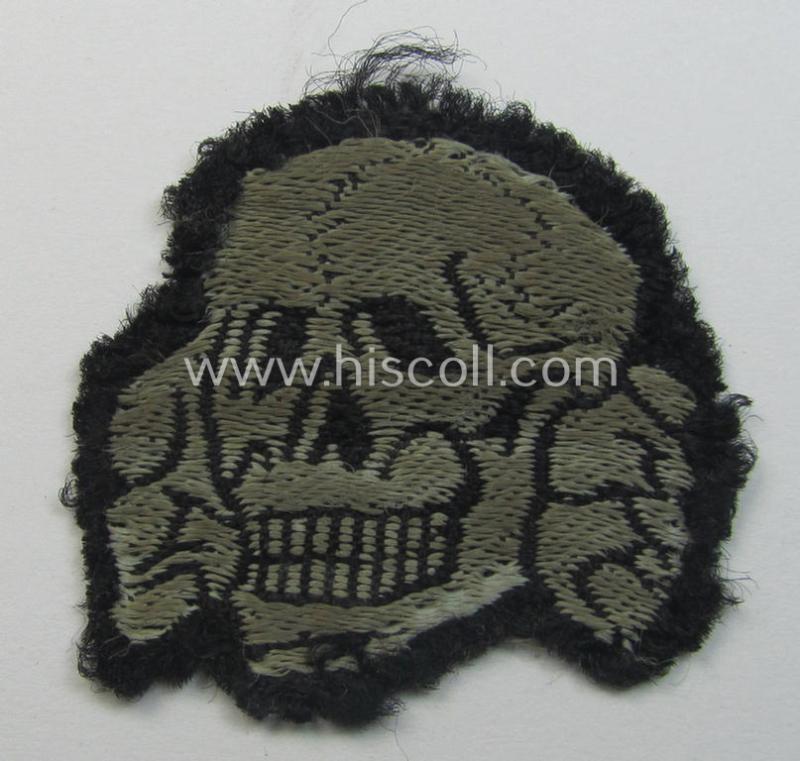 Superb - clearly cap-removed and nowadays truly rarely encountered! - Waffen-SS, 'BeVo'-woven-style skull (ie. 'Totenkopf für Schiffchen o. Einheitsfeldmütze') that comes in an overall nice- and/or fully untouched, condition