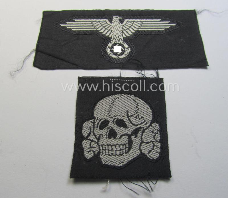 Superb - and nowadays rarely encountered! - Waffen-SS, 'BeVo'-woven-style skull- and cap-eagle-set (ie. 'Totenkopf- u. Adler-Effektensatz für Schiffchen o. Einheitsfeldmütze') that comes in a 'virtually mint- ie. unissued', condition