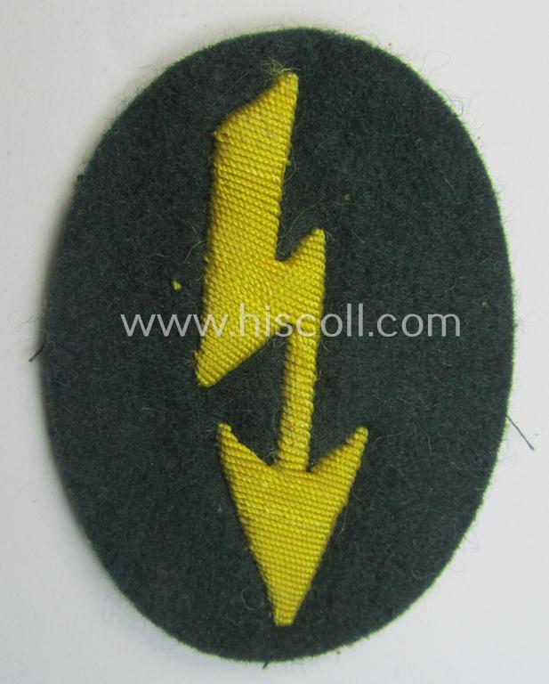 WH (Heeres) trade- and/or special career insignia ie. hand-embroidered signal-blitz (being a non-maker-marked example as executed in bright-yellow-toned linnen) as was intended for a soldier serving within the: 'Nachrichten-Truppen'