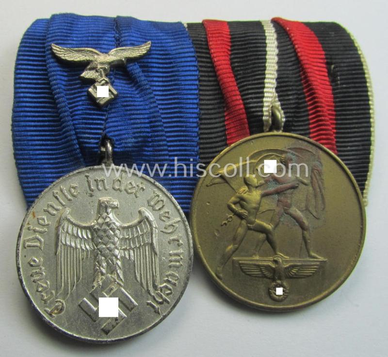 Attractive example of a two-pieced WH (Luftwaffe) medal-bar (ie.: 'Doppelspange') resp. showing a: 'WH-DA 4. Stufe' (with firmly attached, 'down-tailed' eagle-device!) and a Czech 'Anschluss'-medal