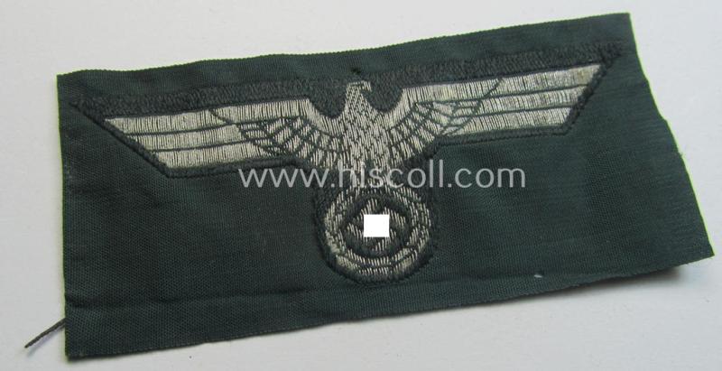 Superb - and not that easily encountered! - WH (Heeres) 'flatwire'-woven, officers'-type overseas cap-eagle (ie. 'Offiziersadler für Schiffchen') as was also intended for usage on the: 'Knautschmützen o. Alter-Art-Schirmmützen' ie. visor-caps