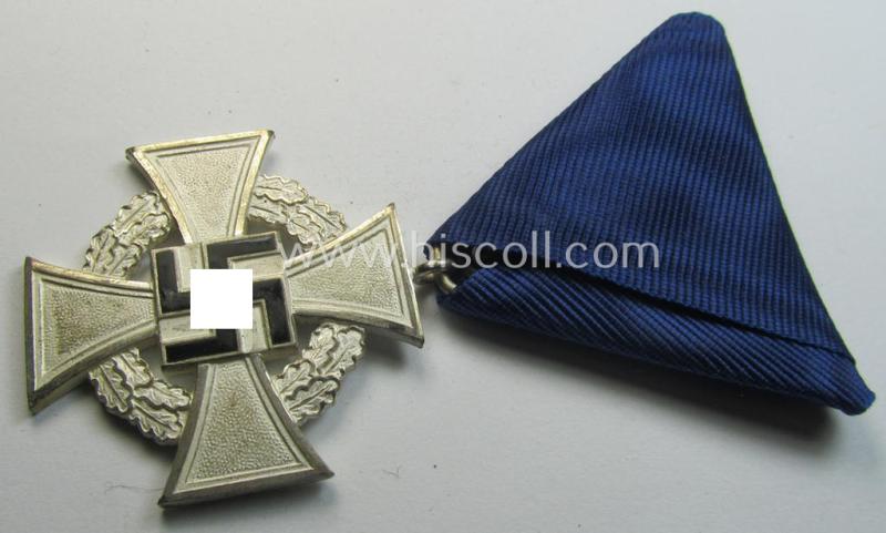 Very unusual medal-set: 'Treuedienst Ehrenzeichen 2. Klasse' being a (typical) non-maker-marked specimen that came mounted onto its (scarcely seen!) Austrian-styled ribbon (ie. 'Bandabschnitt')