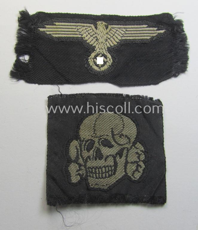 Superb - and nowadays rarely encountered! - Waffen-SS, 'BeVo'-woven-style skull- and cap-eagle-set (ie. 'Totenkopf- u. Adler-Effektensatz für Schiffchen o. Einheitsfeldmütze') that comes in a 'virtually mint- ie. unissued', condition