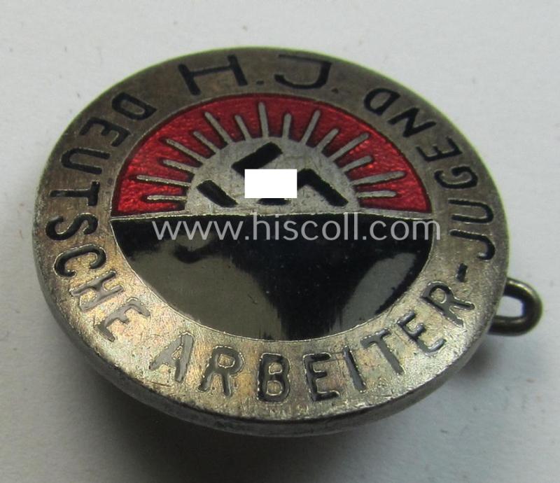 Enamelled 'Mitgliedsabzeichen' as intended to signify membership within the: 'HJ' (or: 'Hitlerjugend') before June 1932 (being an example of the 1st pattern that shows a makers' (ie. 'Boerger & Co.') and/or 'Ges.Gesch.'-designation