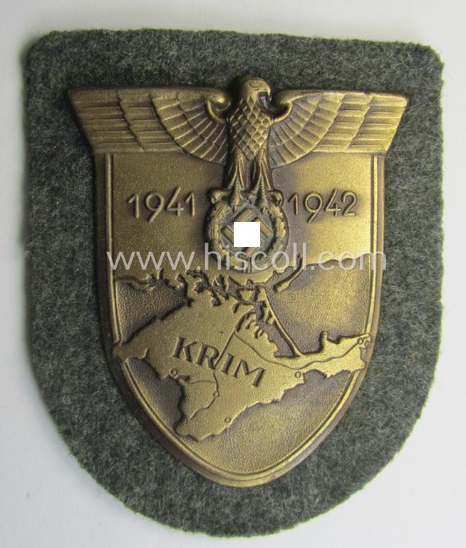 Stunning - and simply never used ie. truly 'stonemint'! - WH (Heeres ie. Waffen-SS) 'Krim'-campaign-shield (as was produced by a by me unidentified maker) and that comes in a wonderful and/or fully untouched, condition