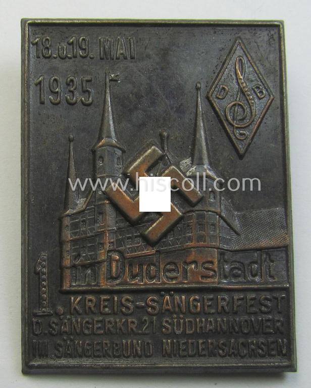 Commemorative, 'DSB'- (ie. 'Deutsche Sänger Bund'-) related 'tinnie' depicting the 'DSB'-logo and text: '1. Kreis-Sängerfest d. Sängerkr. 21 - Südhannover im Sängerbund in Niedersächsen - 18. u. 19. Mai 1935'