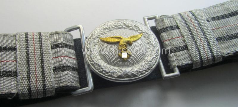 Superb - and/or fully untouched! - WH (Luftwaffe) 'standard-pattern', officers'-dress-model, aluminium-based belt-buckle and 'brocade'-based belt (of the 2nd. pattern) that comes as issued and/or stored for decades