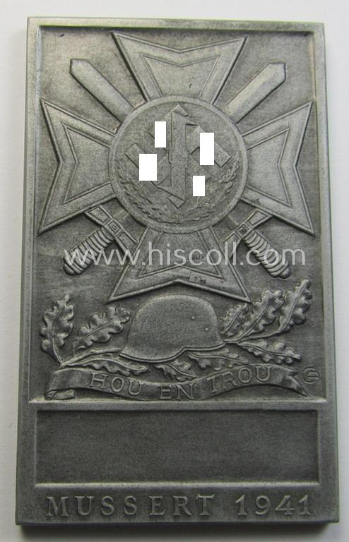 Superb, Waffen-SS-volunteer - (ie. Dutch NSB-party-) related, so-called: 'Oostland'- (or: 'Mussert'-) plakkete (ie.: 'next-of-kin'-plaque) as was issued to commemorate the NSB-members ie. Dutch SS-volunteers that were KIA on the Eastern front