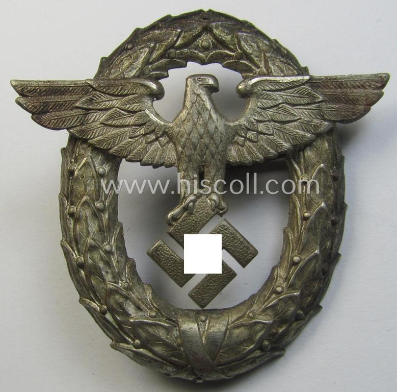 Neat - early-period- and tarnished silvered 'Buntmetall'-based! - 'Polizei'- (ie. police) visor-cap eagle being a silver-coloured- and typical non-maker-marked example as was intended for usage on the various 'Polizei' (ie. police) visor-caps