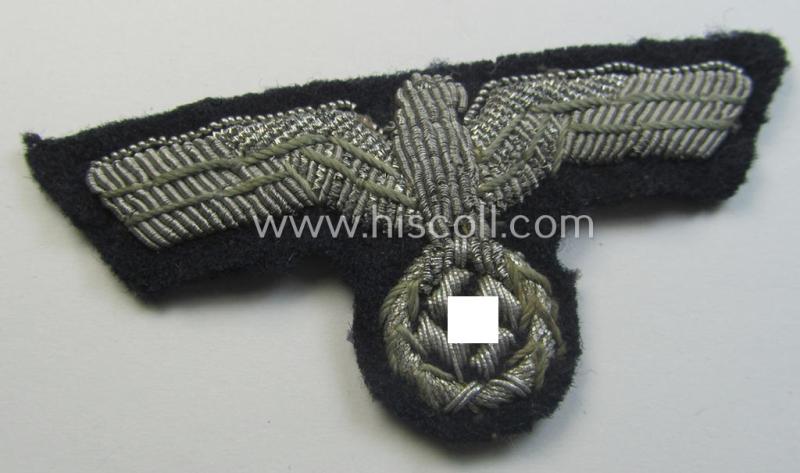 Superb, WH (Heeres) officers'-pattern visor-cap-eagle (ie. 'Adler für Offiziers-Schirmmütze') being a neatly hand-embroidered example of the: 'Extra Qualität' that comes in a moderately used- (ie. carefully cap-removed-), condition