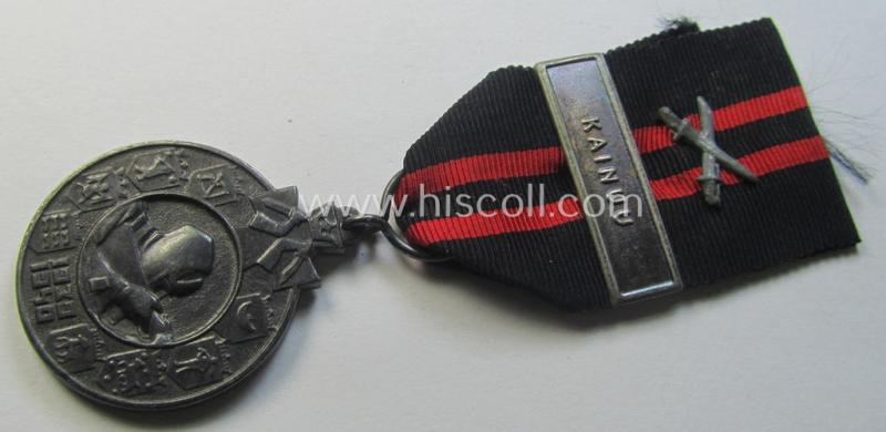 Neat - and nicely preserved! - so-called: 'Finish Winter War 1939-1940'-commemorative-medal that came mounted onto its period, ribbon (ie. 'Bandabschnitt') and that shows a clasp 'Kainuu' and swords-device period-attached
