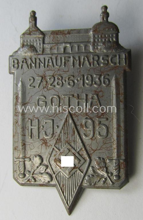 HJ (ie. 'Hitlerjugend') related 'tinnie': 'Bannaufmarsch - 27.28.6.1936 - Gotha - H.J. 95'