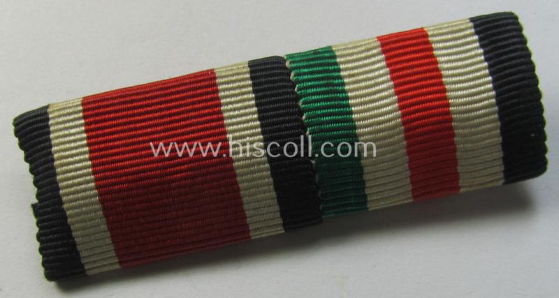 Neat, dual- (ie. two-) pieced ribbon-bal-bar (ie. 'Band- o. Feldspange') showing resp. the ribbons for an: 'EKII. Klasse' and a: 'Deutsch-Italienische Feldzugsmedaille'