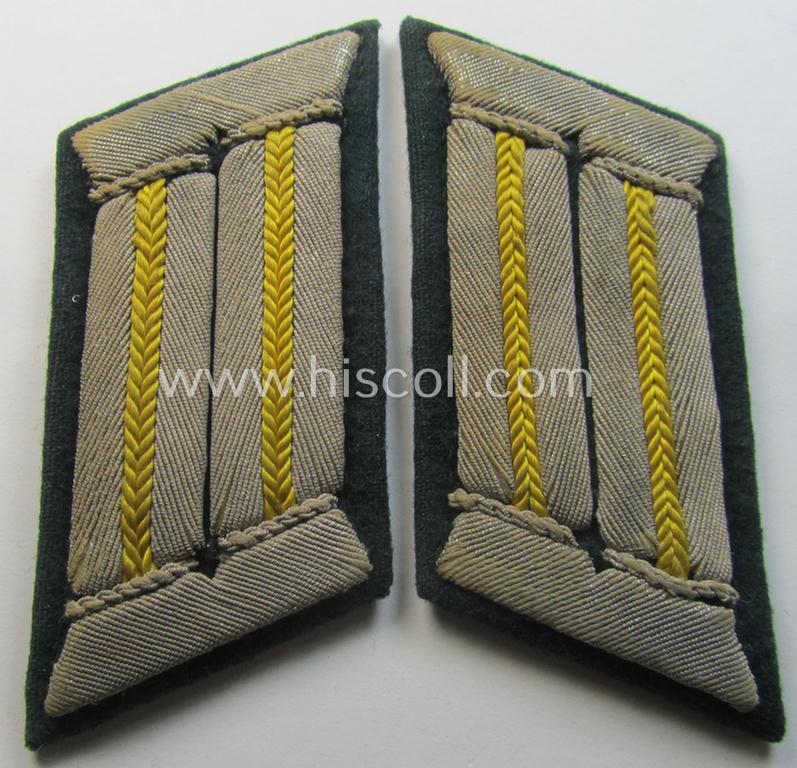 Neat - hardly worn and fully matching! - pair of WH (Heeres) collar-tabs (ie. 'Kragenspiegel für Offiziere') as was piped in the bright-yellow-coloured branchcolour as was intended for usage by an: 'Offizier der Nachrichten-Truppen'
