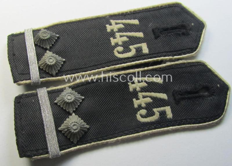 Superb - fully matching albeit clearly used! - white-piped, so-called: 'Reiter-HJ' (ie. 'HJ-Streifendienst') shoulderstrap-pair for an: 'HJ-Oberscharführer' who was attached to the: 'Bann 445' (445 = 'Bann Hoya')