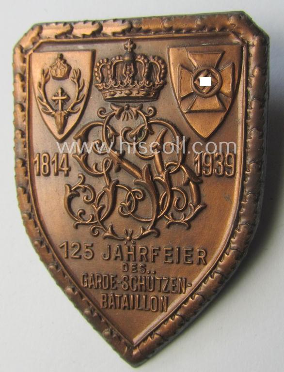 N.S.K.O.V.- (ie. veteran) related day-badge (ie. 'tinnie'): '1814-1939 - 125 Jahrfeier des Garde Schützen-Bataillon'