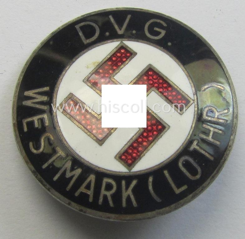 'Mitgliedsabzeichen der Deutsche Volksgemeinschaft (D.V.G.) Westmark (Lothringen)' showing the makers'-designation 'W. Redo - Saarlautern'