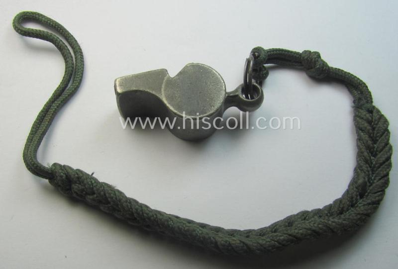 WH (Heeres, Kriegsmarine etc.) personal-equipment-item: a zinc-based flute (ie. 'Dienstflöte') onto its original (greenish-coloured- and/or twisted) lanyard