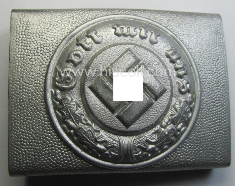 Police- (ie. 'Polizei') 'standard'-pattern, silver-toned- and zinc-based belt-buckle (ie. 'Koppelschloss für Mannschaften u. Uffz. der Polizei') being a non-maker-marked example