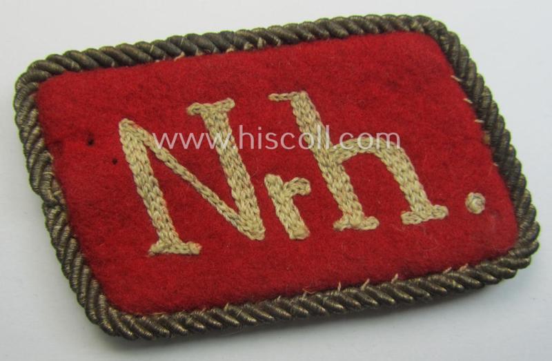 Single, SA (ie. 'Sturmabteilungen') collar-patch (ie. 'Kragenspiegel'): 'SA-Mitglied': 'SA-Gruppe Niederrhein' that still retains its 'RzM-etiket'