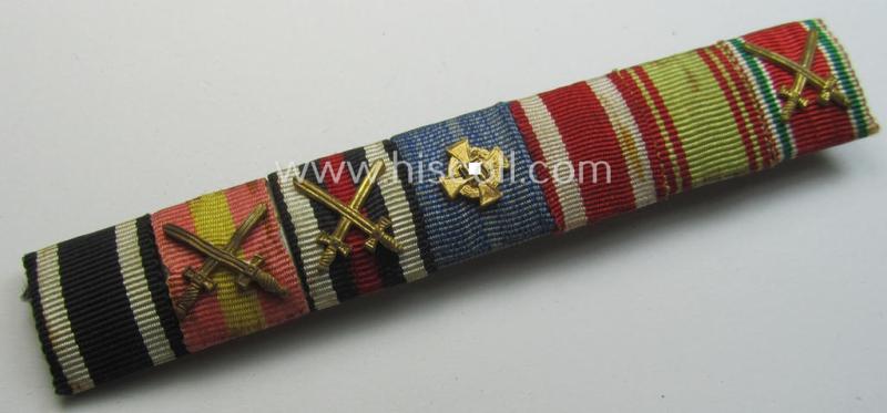 7-pieced WWI- (ie. TR- or: 'Polizei'-) related ribbon-bar (ie. 'Feld- o. Bandspange') showing various WWI-period awards amongst which a: 'Treuedienst Ehrenzeichen 1. Kl. ' with attached device